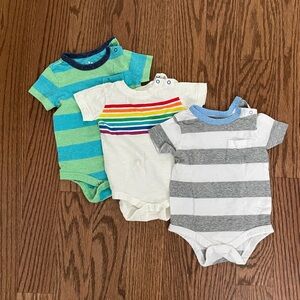 Set of Three Primary 3-6M Striped Baby Bodysuits